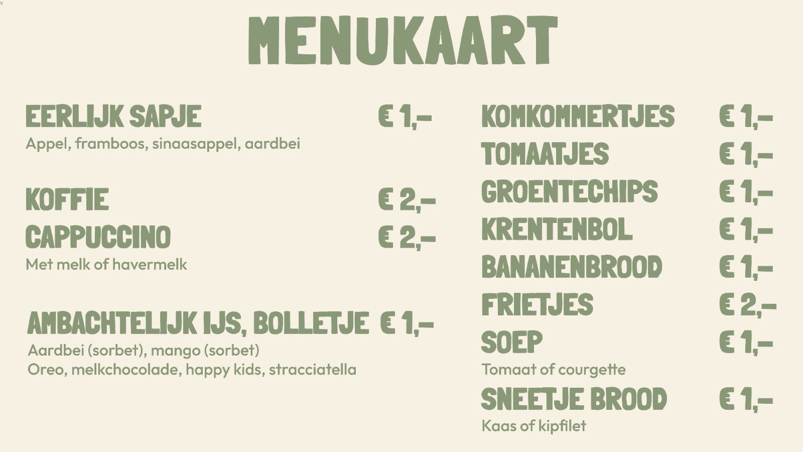 Menukaart van Spelen bij Beelen, oktober 2026